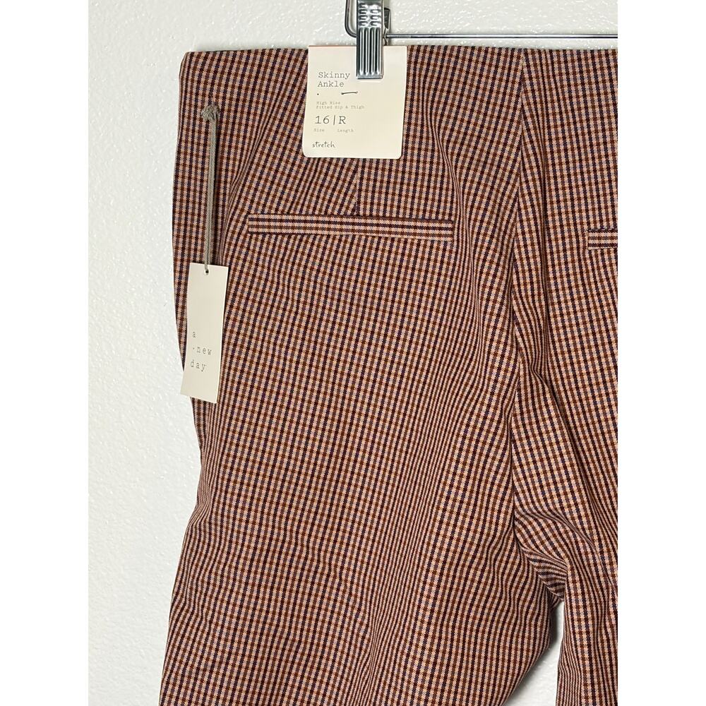A New Day Ankle Pants 16 Brown Red Plaid High‎ Rise Stretch Dark Academia - Picture 5 of 10